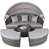 TecTake 800764 Hochwertige XXL Aluminium Polyrattan Sonneninsel mit aufklappbarem Sonnendach, Lounge Sonnenliege inkl. Kissen und Auflagen, 180x161x138cm - Diverse Farben - (Grau | Nr. 403422)