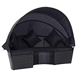 vidaXL Outdoor Sonneninsel mit Sonnendach Lounge Gartenliege Sonnenliege Sitzgruppe Liege Insel Gartenmöbel Gartenset Poly Rattan Schwarz
