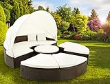 Casaria XXL Poly Rattan Sonneninsel Ø 230cm I mit Dach & Tisch I 7cm Dicke Auflagen + 4 Kissen I Braun - Lounge Liege Sitzgarnitur Gartenmöbel Set