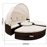 Casaria XXL Poly Rattan Sonneninsel Ø 230cm I mit Dach & Tisch I 7cm Dicke Auflagen + 4 Kissen I Braun - Lounge Liege Sitzgarnitur Gartenmöbel Set