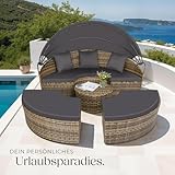 tectake Lounge Muschel Sonneninsel - Sonnenliege 2 Personen und mehr, multifunktionales Balkon Möbel, Outdoor Gartenliege wetterfest, inkl. Sitz- und Rückenkissen - Natur - 2
