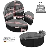 BB Sport Poly Rattan Sonneninsel Ø 180 cm Groß Lounge Muschel Sonnendach Faltbar Klappbar 10cm Dicke Auflagen Zierkissen Garteninsel Terrasse Garten, Farbe:Titan-Schwarz/Kieselstrand - 2