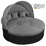 BB Sport Poly Rattan Sonneninsel Ø 180 cm Groß Lounge Muschel Sonnendach Faltbar Klappbar 10cm Dicke Auflagen Zierkissen Garteninsel Terrasse Garten, Farbe:Titan-Schwarz/Kieselstrand - 3
