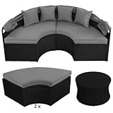 BB Sport Poly Rattan Sonneninsel Ø 180 cm Groß Lounge Muschel Sonnendach Faltbar Klappbar 10cm Dicke Auflagen Zierkissen Garteninsel Terrasse Garten, Farbe:Titan-Schwarz/Kieselstrand - 4