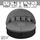 BB Sport Poly Rattan Sonneninsel Ø 180 cm Groß Lounge Muschel Sonnendach Faltbar Klappbar 10cm Dicke Auflagen Zierkissen Garteninsel Terrasse Garten, Farbe:Titan-Schwarz/Kieselstrand - 5