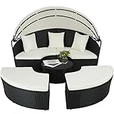 TecTake 800764 Hochwertige XXL Aluminium Polyrattan Sonneninsel mit aufklappbarem Sonnendach, Lounge Sonnenliege inkl. Kissen und Auflagen, 180x161x138cm - Diverse Farben - (Schwarz | Nr. 403423)