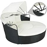 TecTake 800764 Hochwertige XXL Aluminium Polyrattan Sonneninsel mit aufklappbarem Sonnendach, Lounge Sonnenliege inkl. Kissen und Auflagen, 180x161x138cm - Diverse Farben - (Schwarz | Nr. 403423)